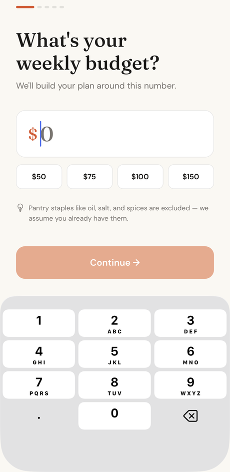 Setting a weekly budget in Volani